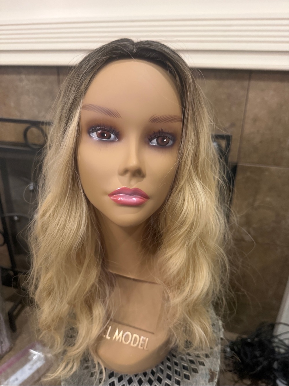 Blonde Long Wavy Human Hair Topperwith Dark Root
